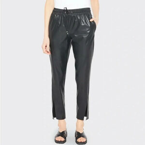 Theory Split hem Ankle faux Leather Pant Black Slit Pull On Straight Leg size 00